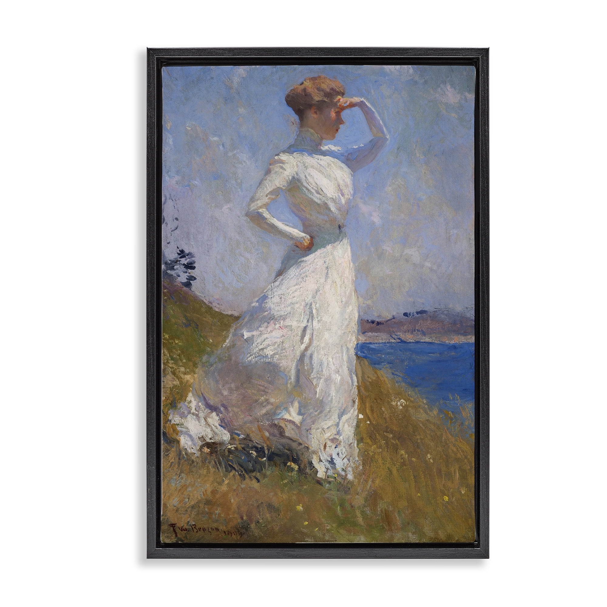 Stupell Industries Classical Woman in Sunlight People Painting Black Floater Framed Canvas Art Print Wall Art, 21 x 31