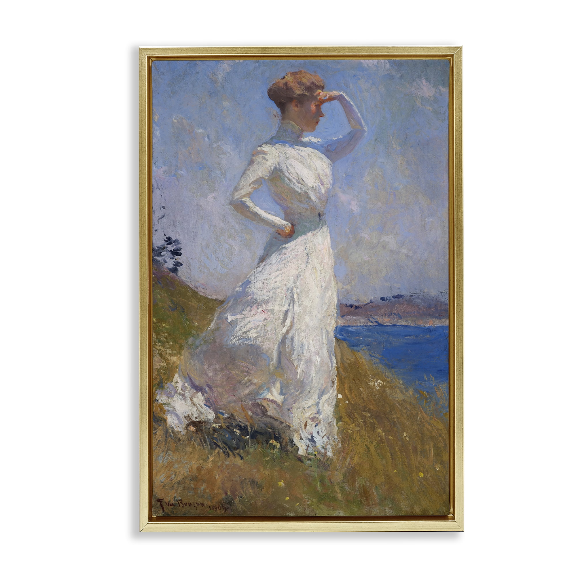 Stupell Industries Classical Woman in Sunlight People Painting Gold Floater Framed Canvas Art Print Wall Art, 21 x 31
