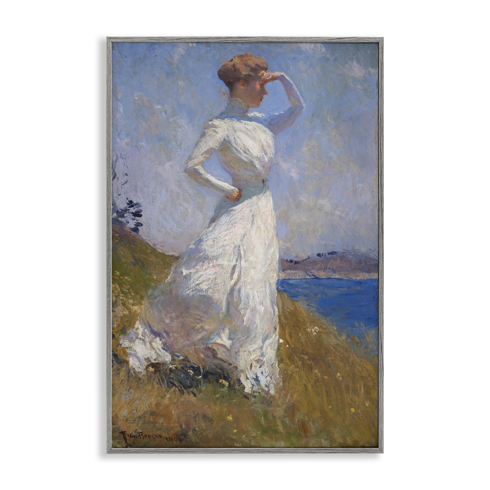 Stupell Industries Classical Woman in Sunlight People Painting Gray Framed Art Print Wall Art, 12 x 18