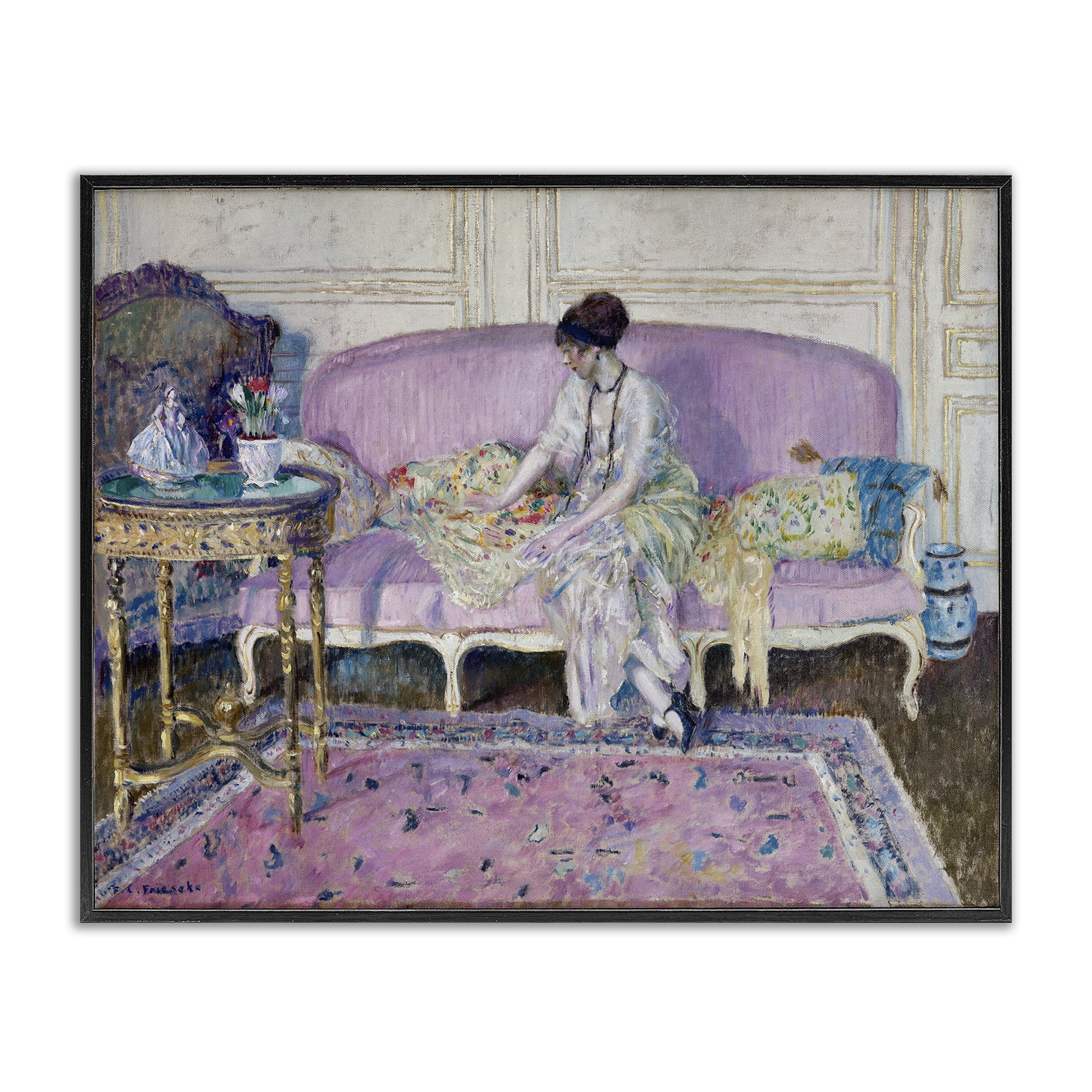 Stupell Industries Classical Woman on Sofa People Painting Black Framed Art Print Wall Art, 30 x 24