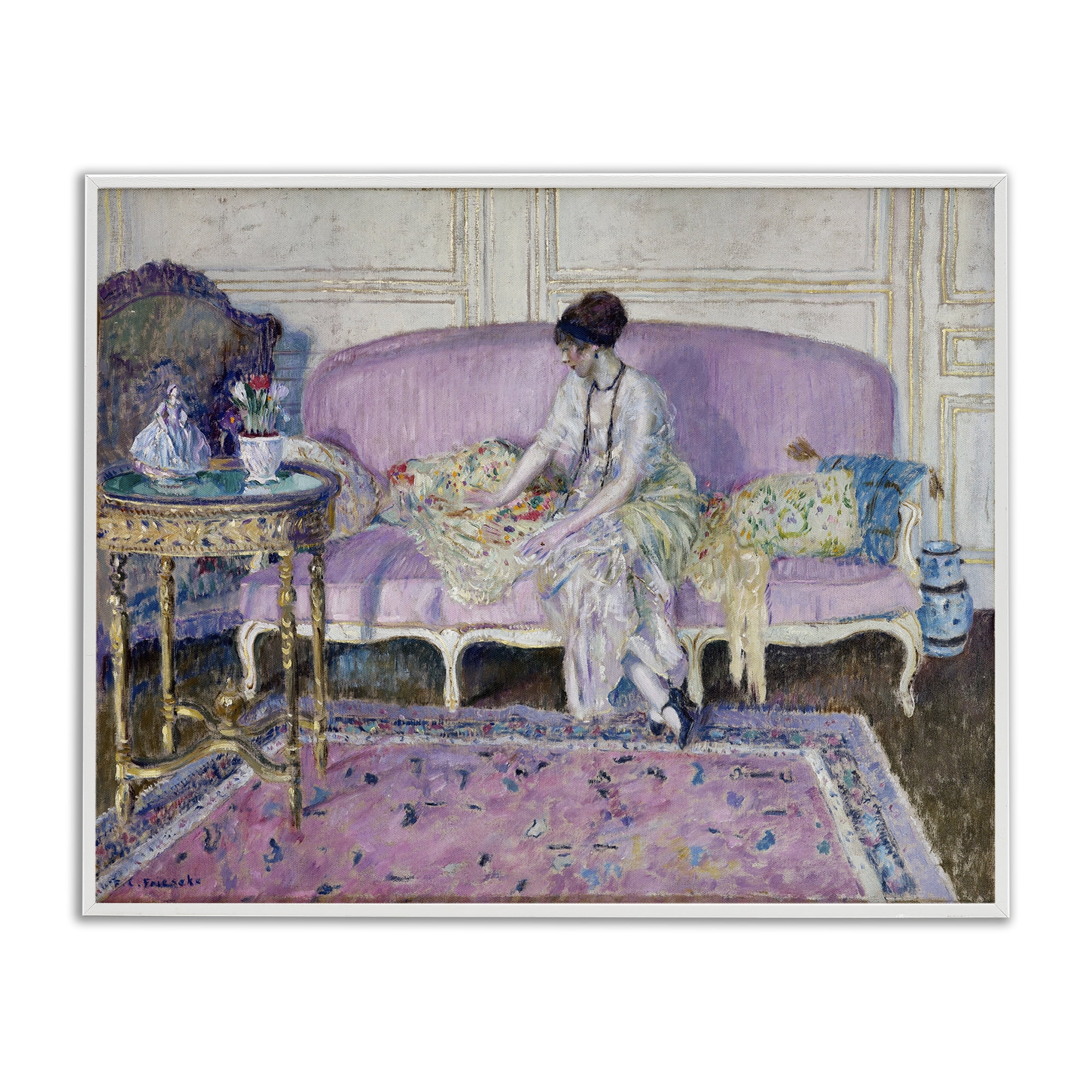 Stupell Industries Classical Woman on Sofa People Painting White Framed Art Print Wall Art, 30 x 24