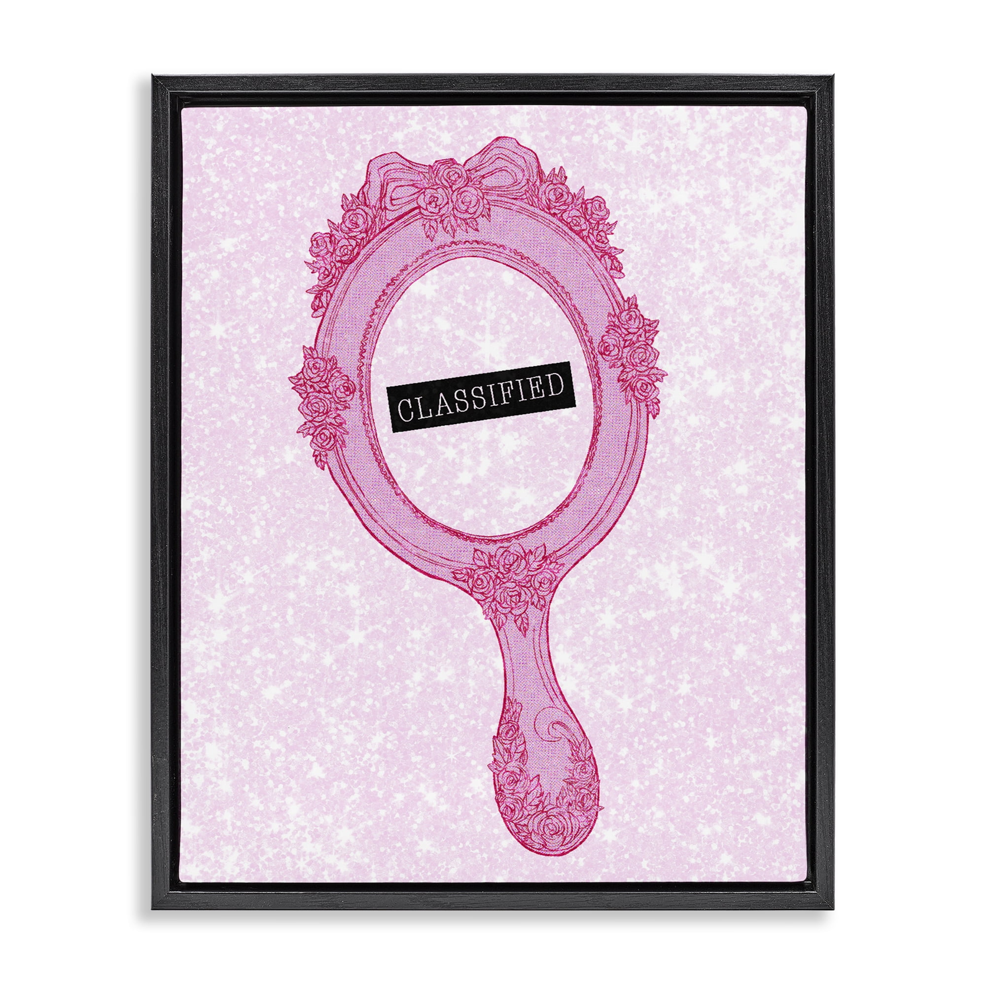 Stupell Industries Classified Ornate Pink Mirror Black Framed Floater Canvas Wall Art, design by Ziwei Li