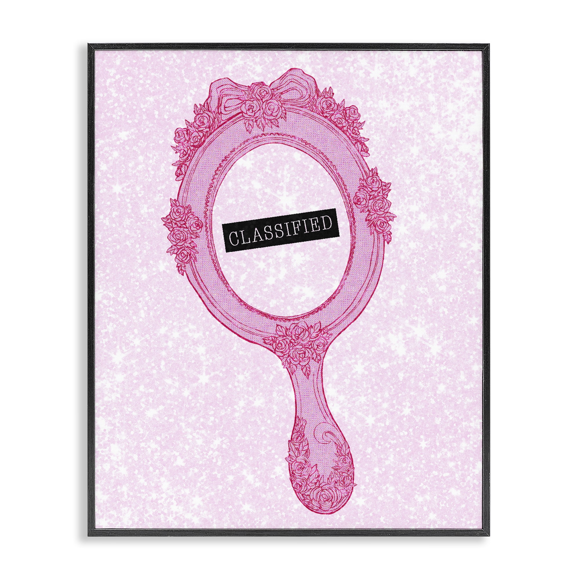 Stupell Industries Classified Ornate Pink Mirror Black Framed Giclee Art, design by Ziwei Li