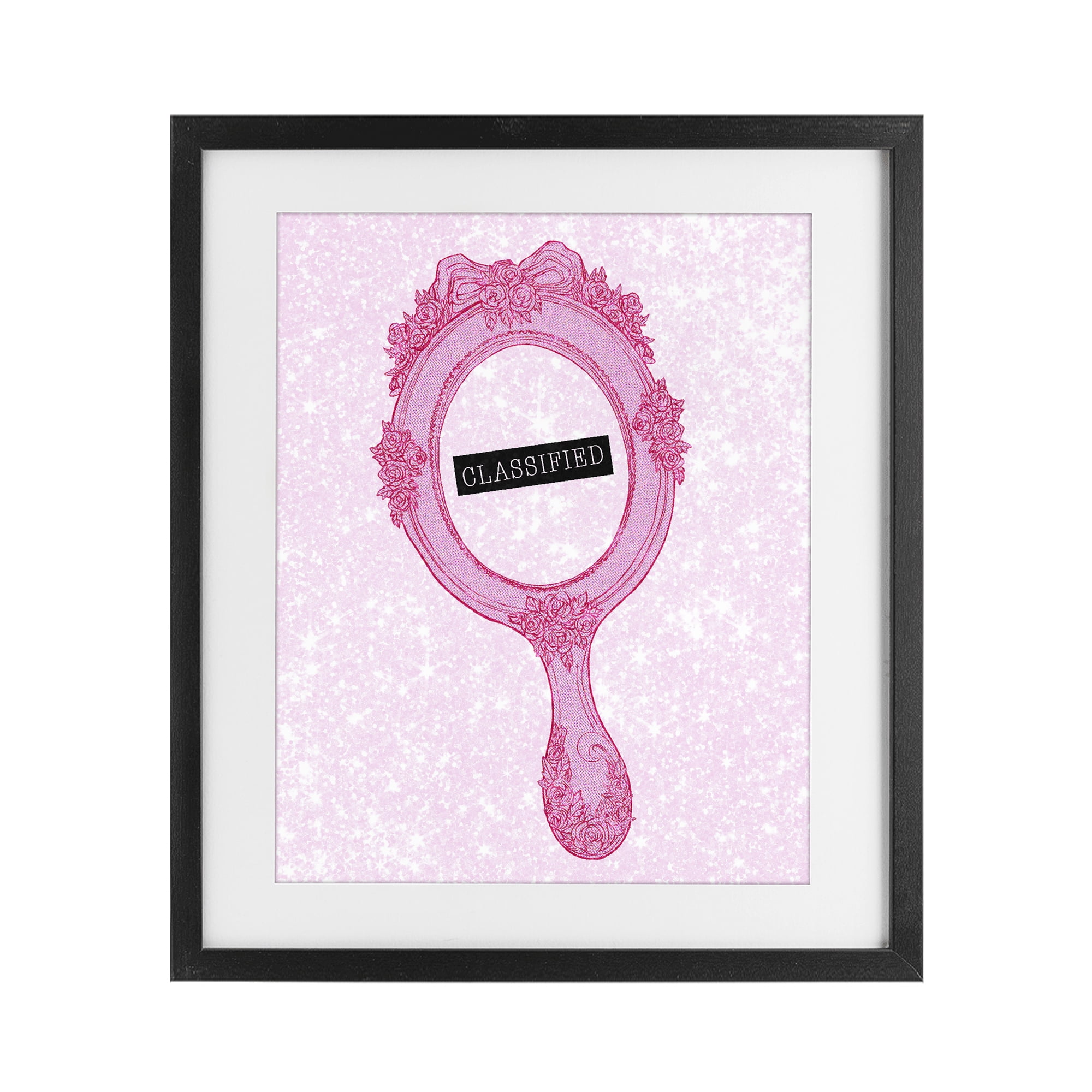 Stupell Industries Classified Ornate Pink Mirror Black Framed Print Under Glass, design by Ziwei Li