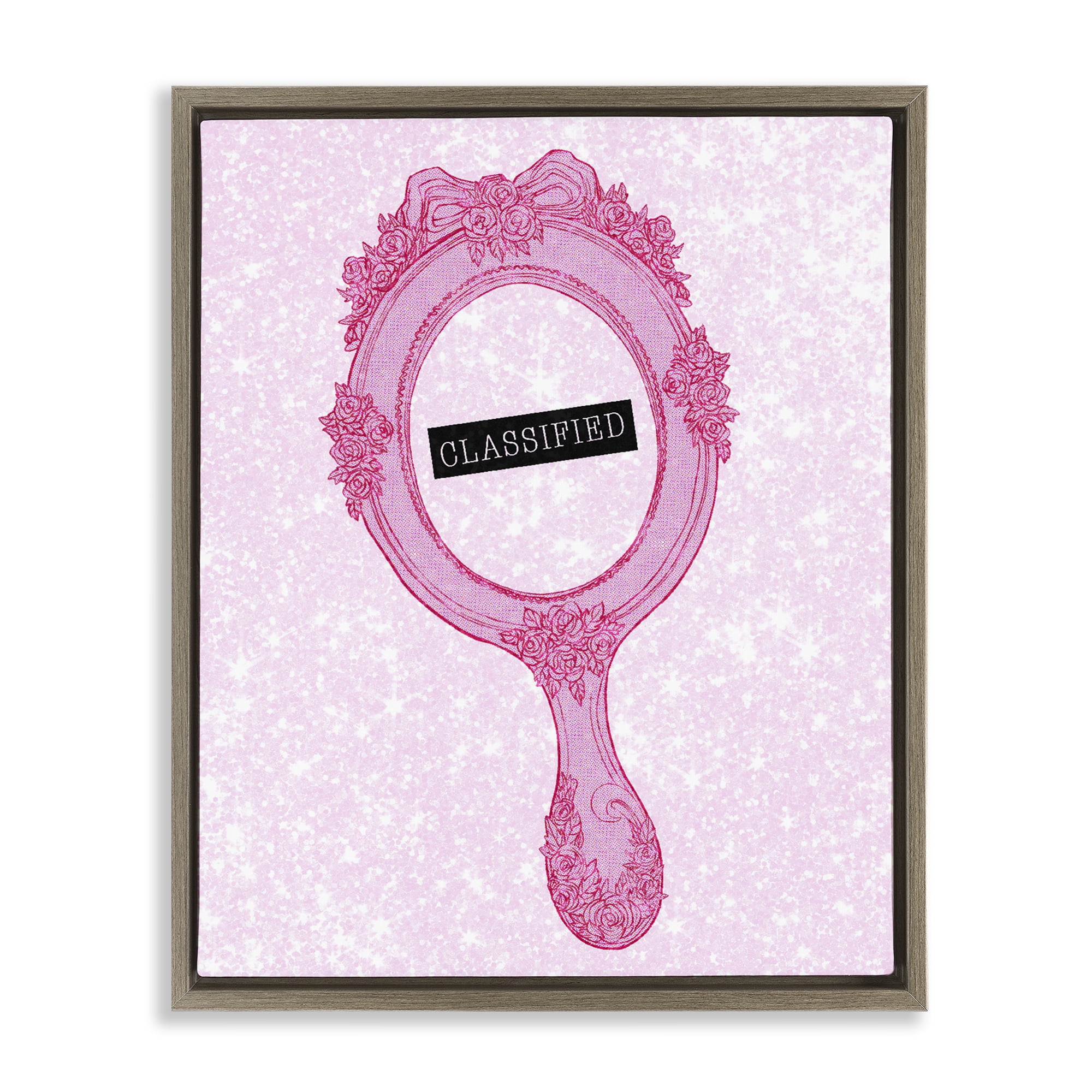 Stupell Industries Classified Ornate Pink Mirror Brown Framed Floater Canvas Wall Art, design by Ziwei Li
