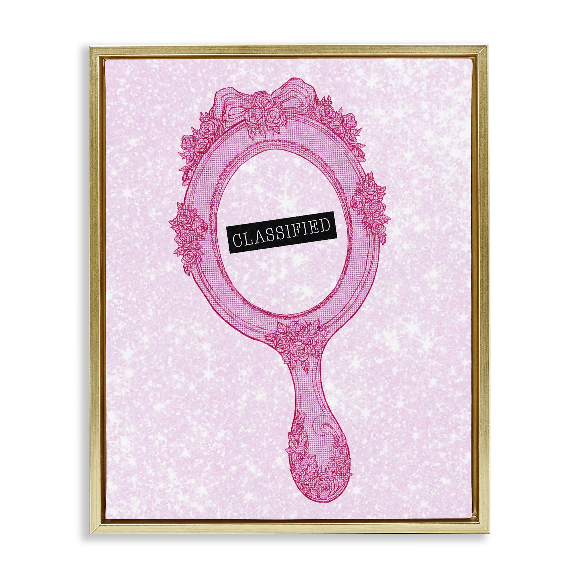 Stupell Industries Classified Ornate Pink Mirror Gold Framed Floater Canvas Wall Art, design by Ziwei Li