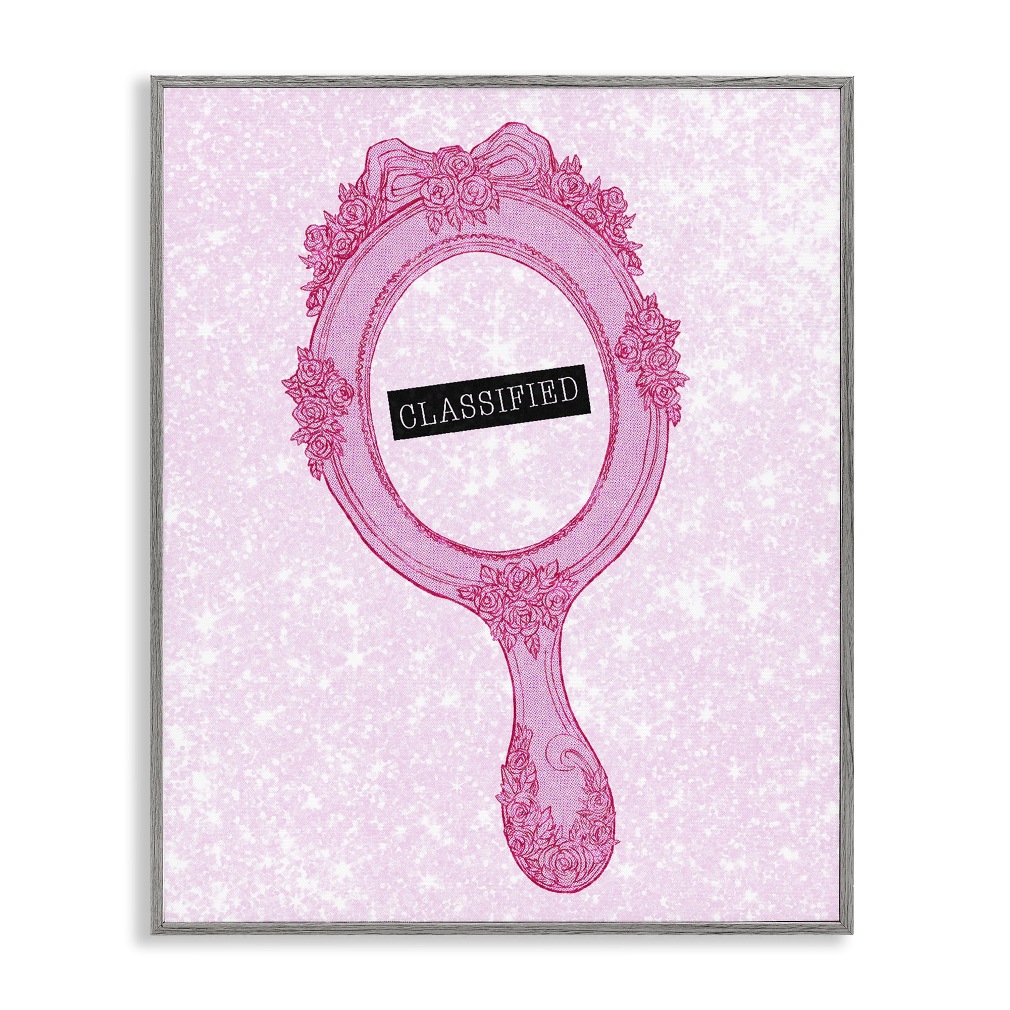 Stupell Industries Classified Ornate Pink Mirror Gray Framed Giclee Art, design by Ziwei Li
