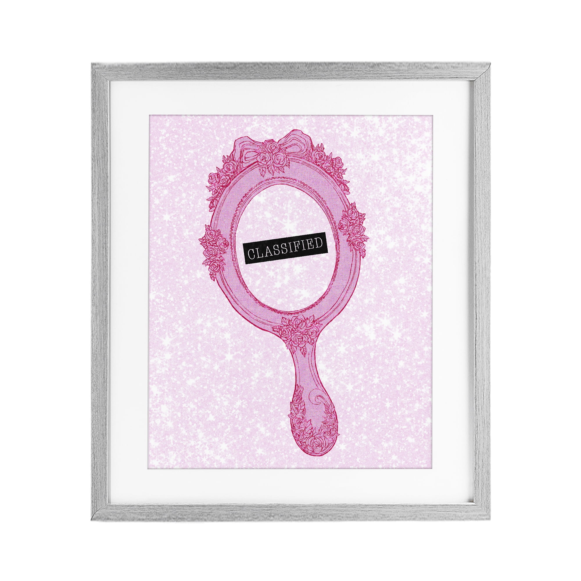 Stupell Industries Classified Ornate Pink Mirror Gray Framed Print Under Glass, design by Ziwei Li