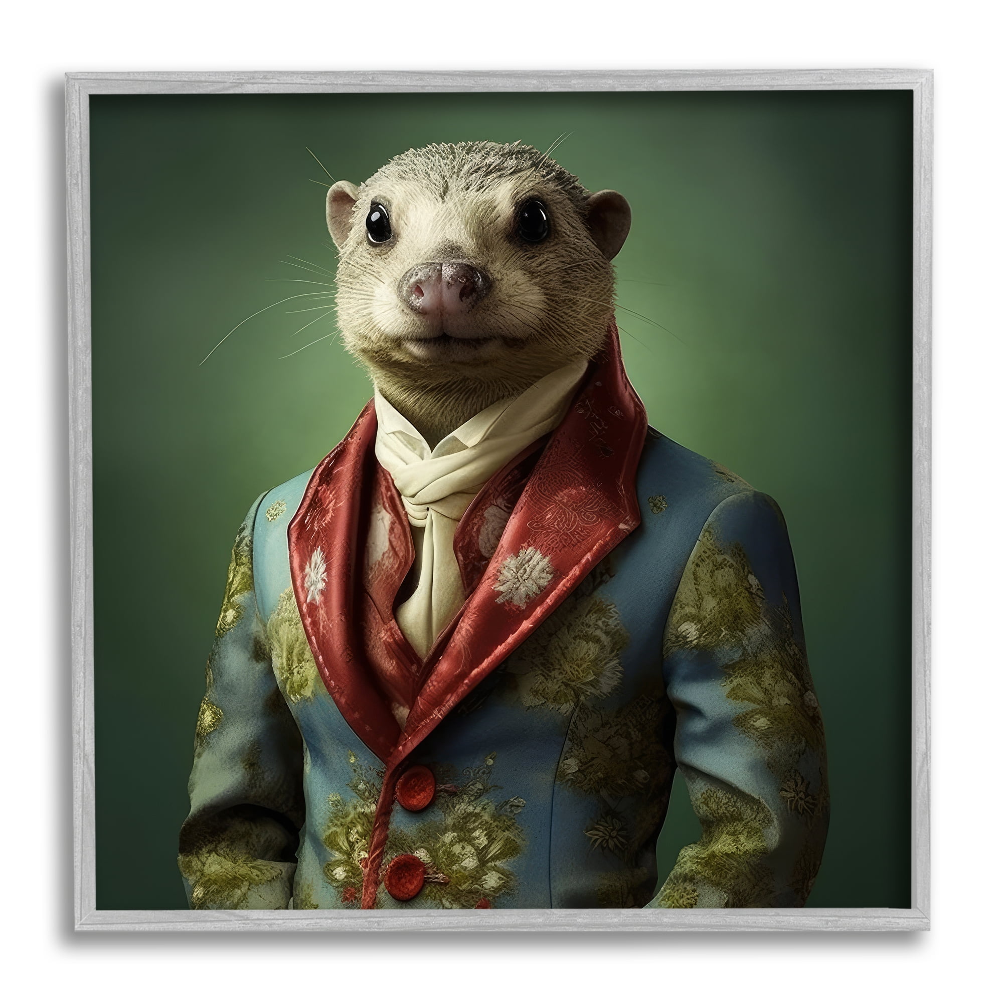 Stupell Industries Classy Animal Fashion Portrait Animals & Insects Painting Gray Framed Art Print Wall Art, 24 x 24