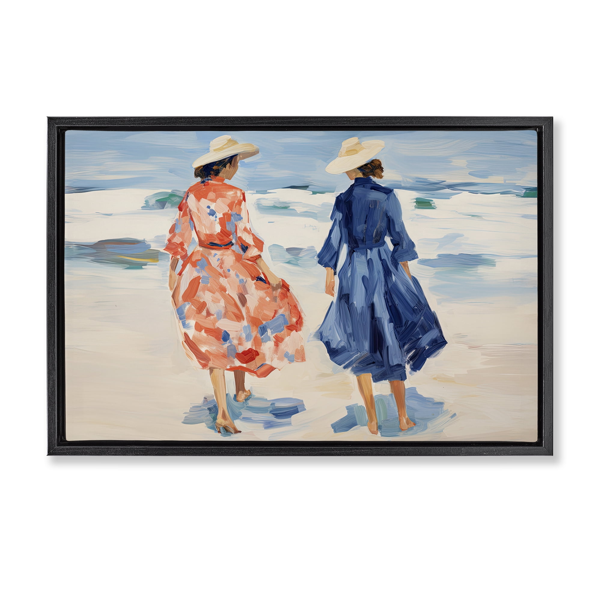 Stupell Industries Classy Beach Ladies People Painting Black Floater Framed Canvas Art Print Wall Art, 31 x 21