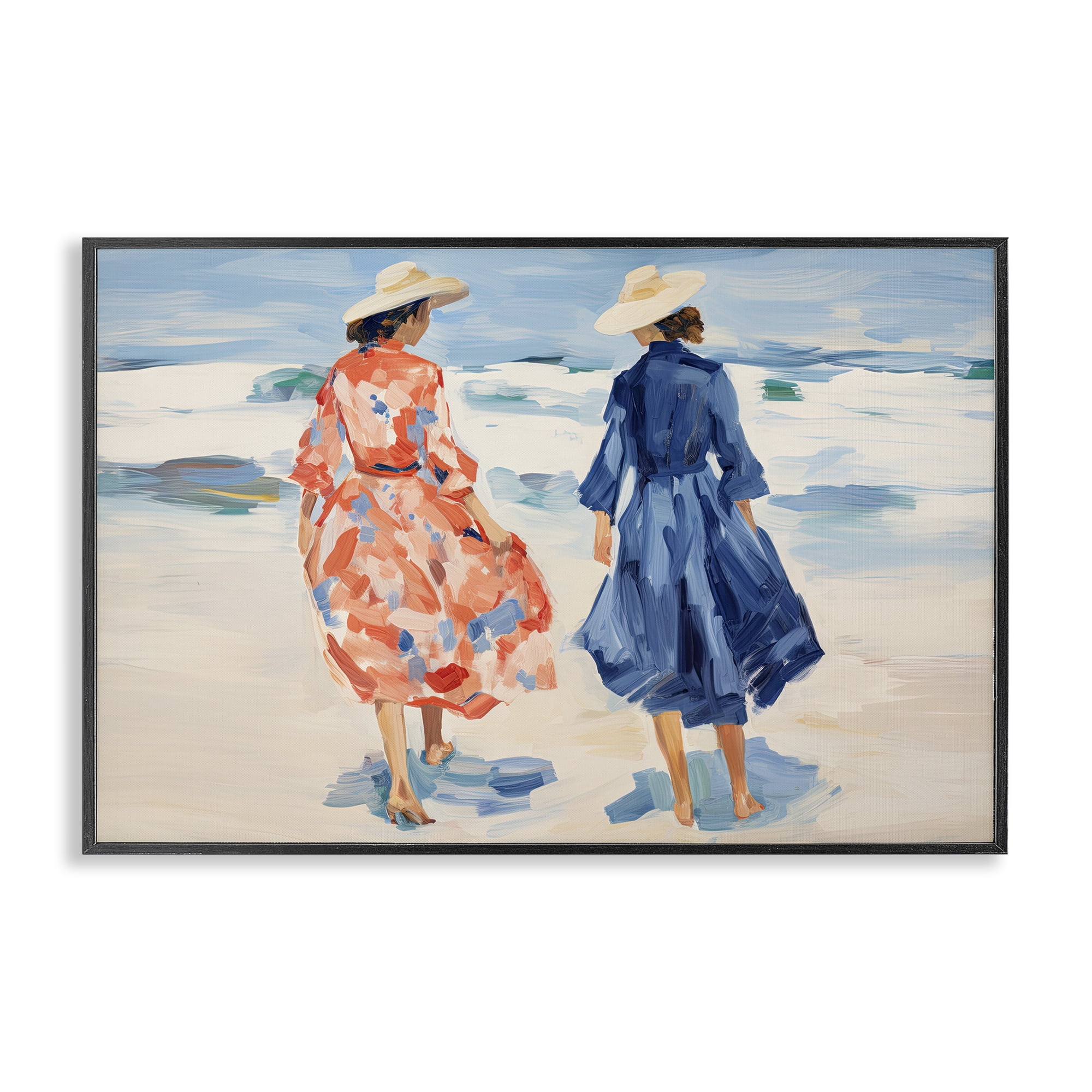 Stupell Industries Classy Beach Ladies People Painting Black Framed Art Print Wall Art, 24 x 16