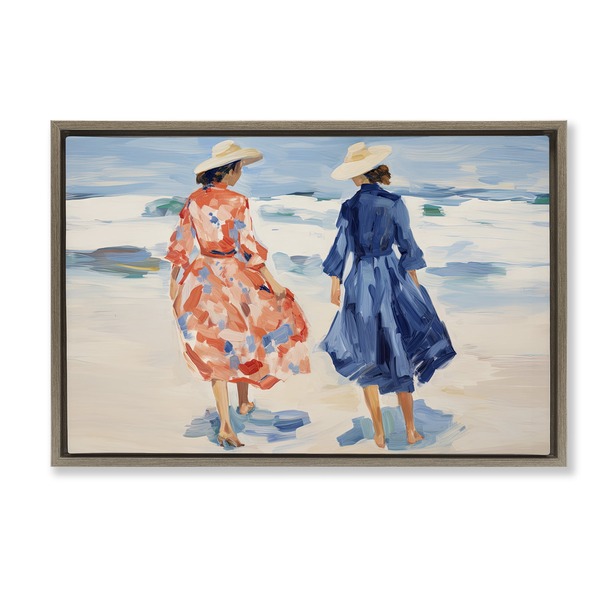 Stupell Industries Classy Beach Ladies People Painting Brown Floater Framed Canvas Art Print Wall Art, 25 x 17