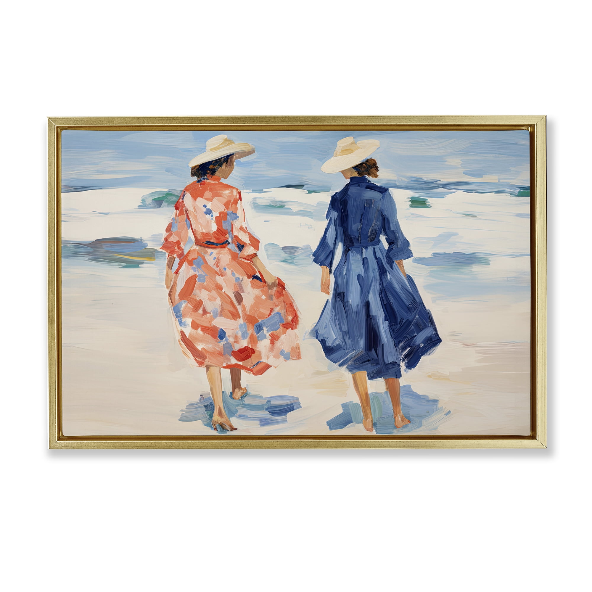 Stupell Industries Classy Beach Ladies People Painting Gold Floater Framed Canvas Art Print Wall Art, 25 x 17