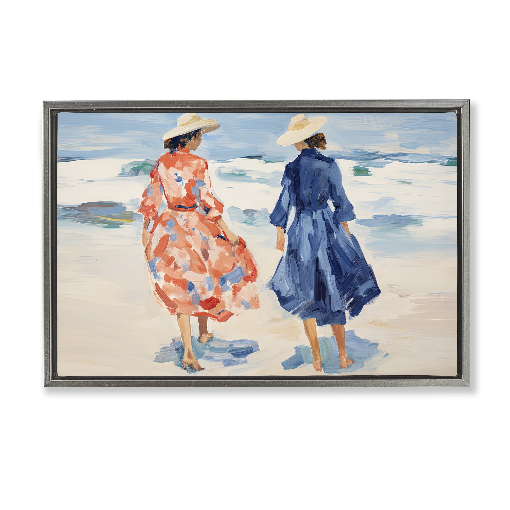 Stupell Industries Classy Beach Ladies People Painting Gray Floater Framed Canvas Art Print Wall Art, 25 x 17