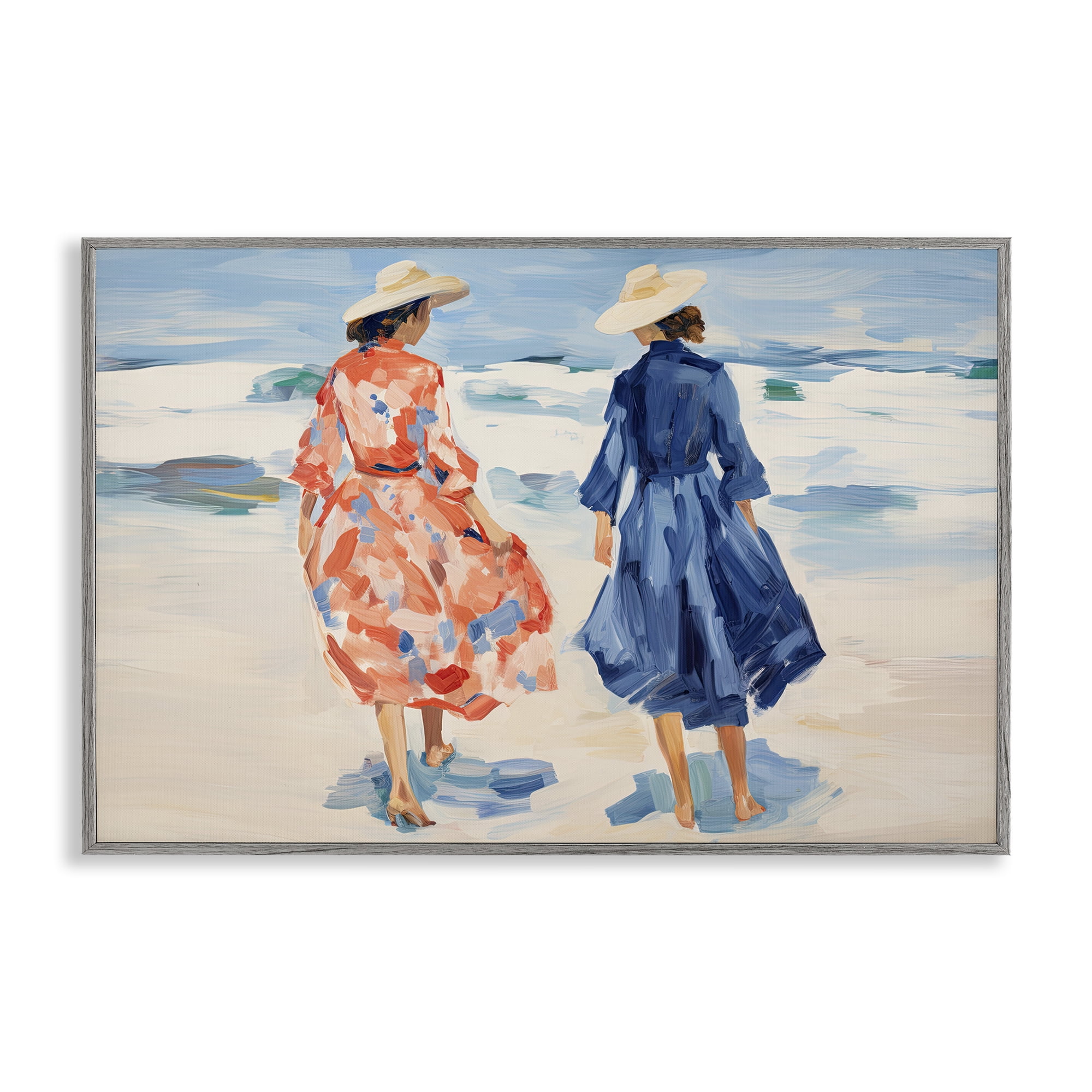 Stupell Industries Classy Beach Ladies People Painting Gray Framed Art Print Wall Art, 18 x 12