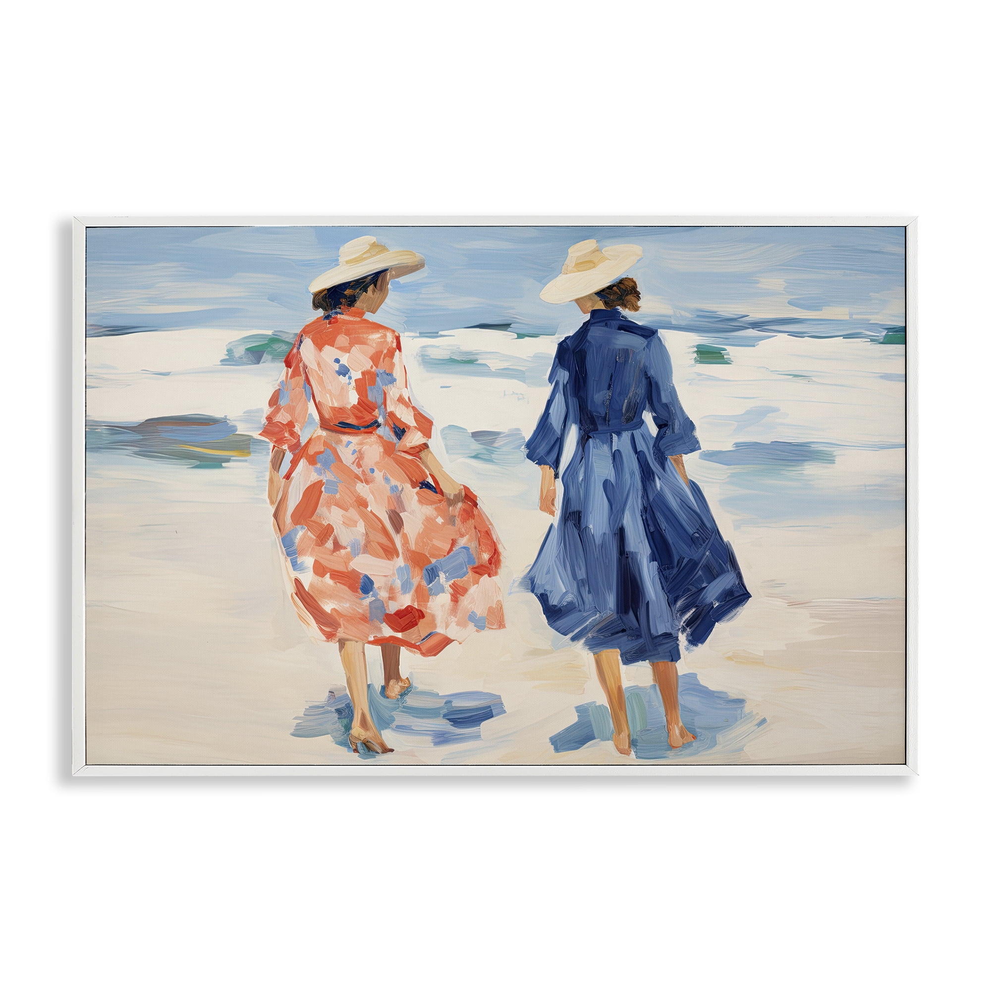Stupell Industries Classy Beach Ladies People Painting White Framed Art Print Wall Art, 24 x 16