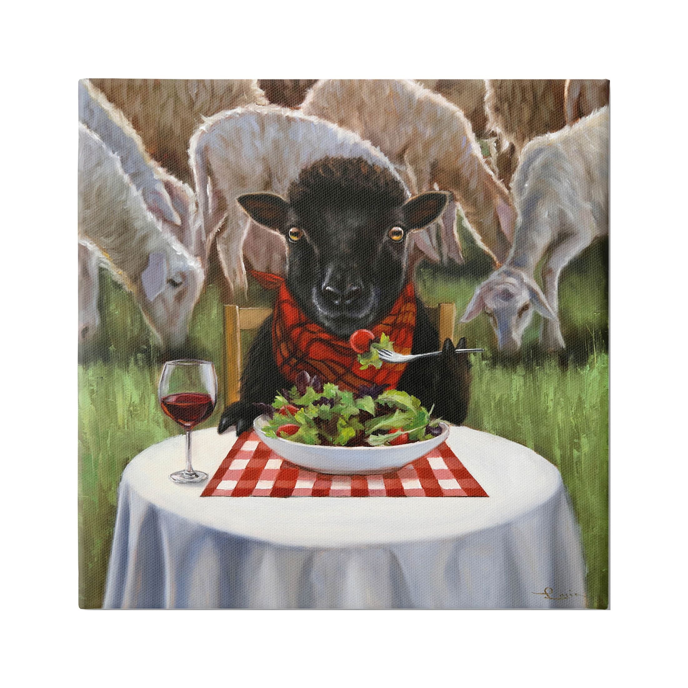 Stupell Industries Classy Black Sheep Dining Rural Farm Painting Gallery Wrapped Canvas Print Wall Art, Design by Lucia Heffernan