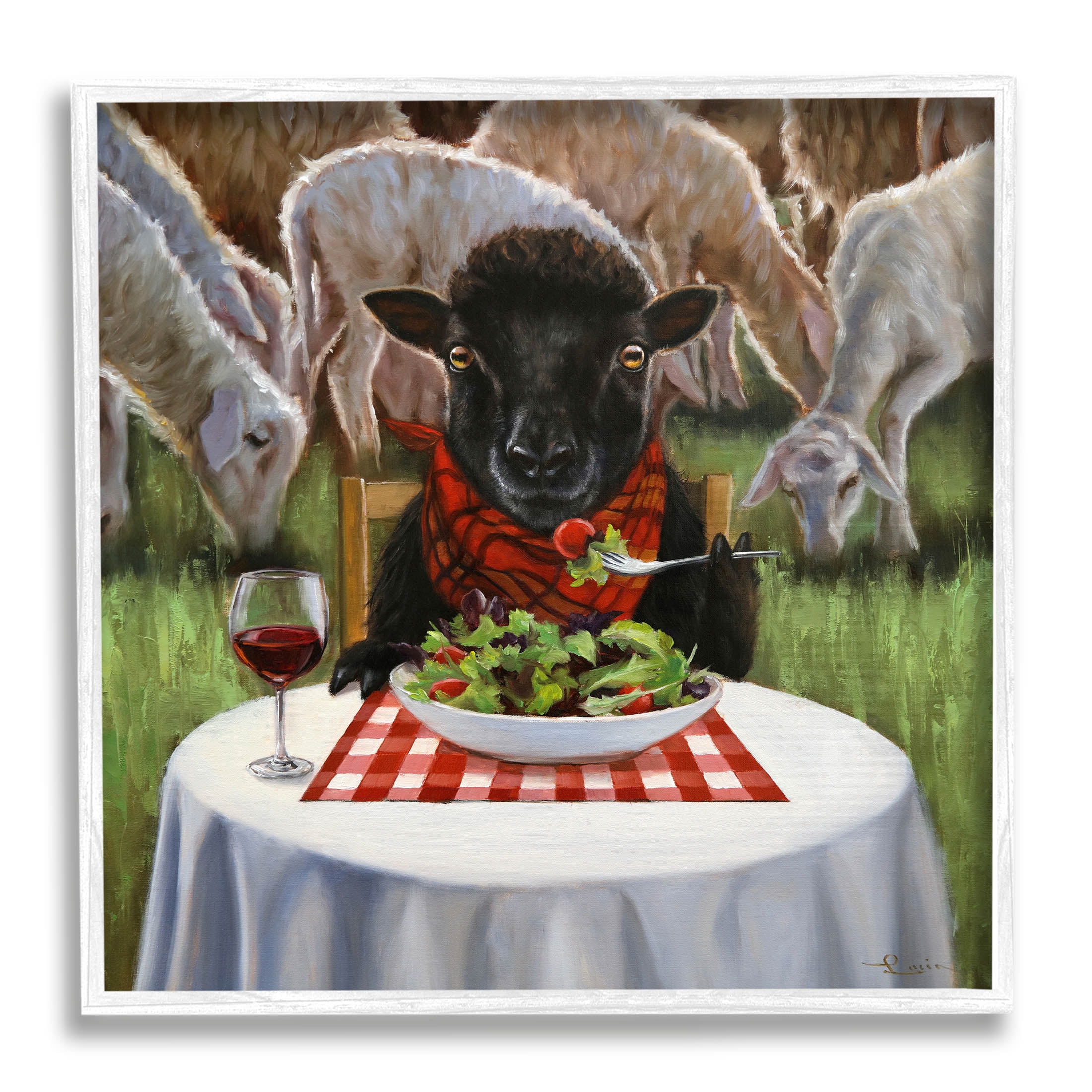 Stupell Industries Classy Black Sheep Dining Rural Farm Painting White Framed Art Print Wall Art, Design by Lucia Heffernan