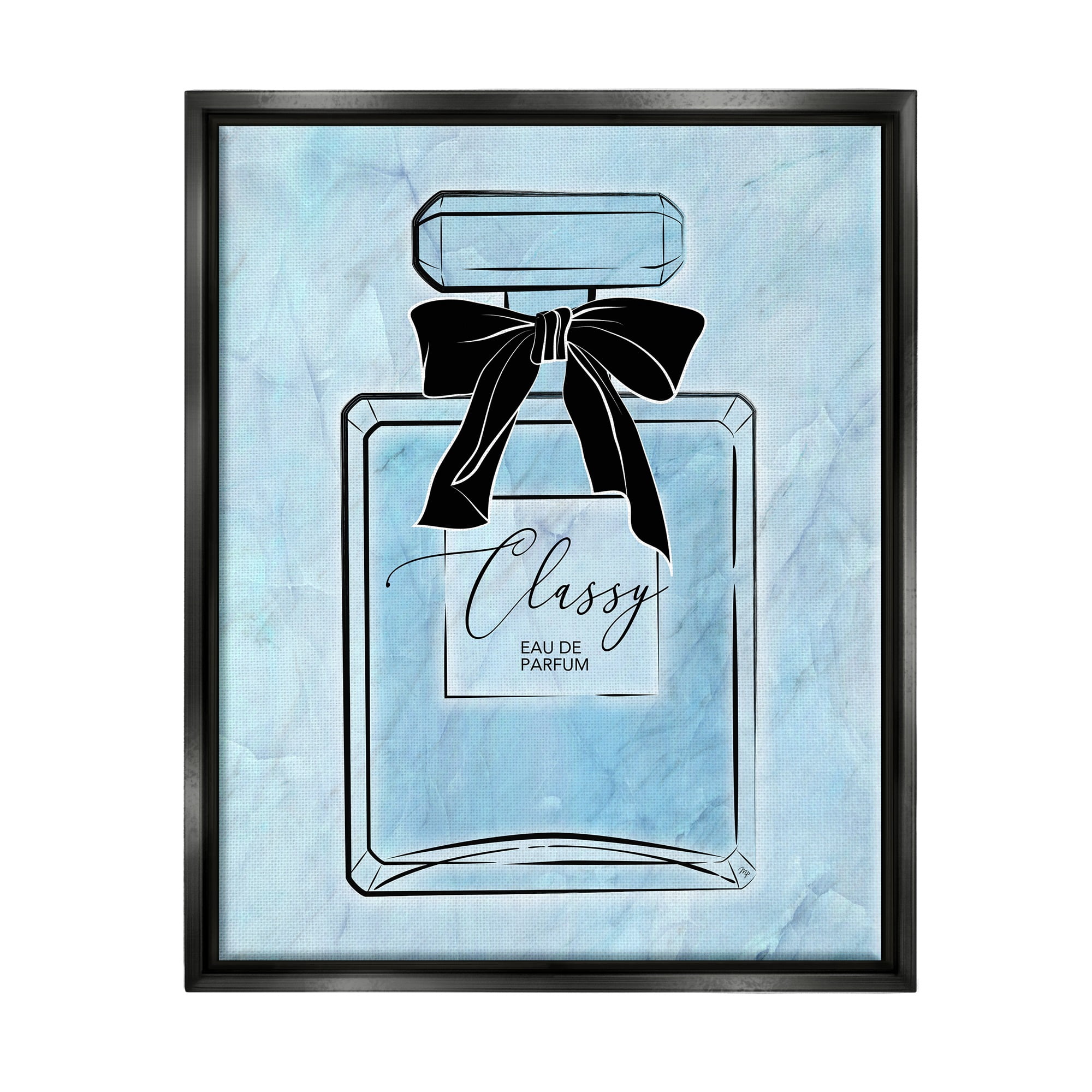 Stupell Industries Classy Blue Perfume Beauty & Fashion Painting Black Floater Framed Canvas Art Print Wall Art, 25 x 31
