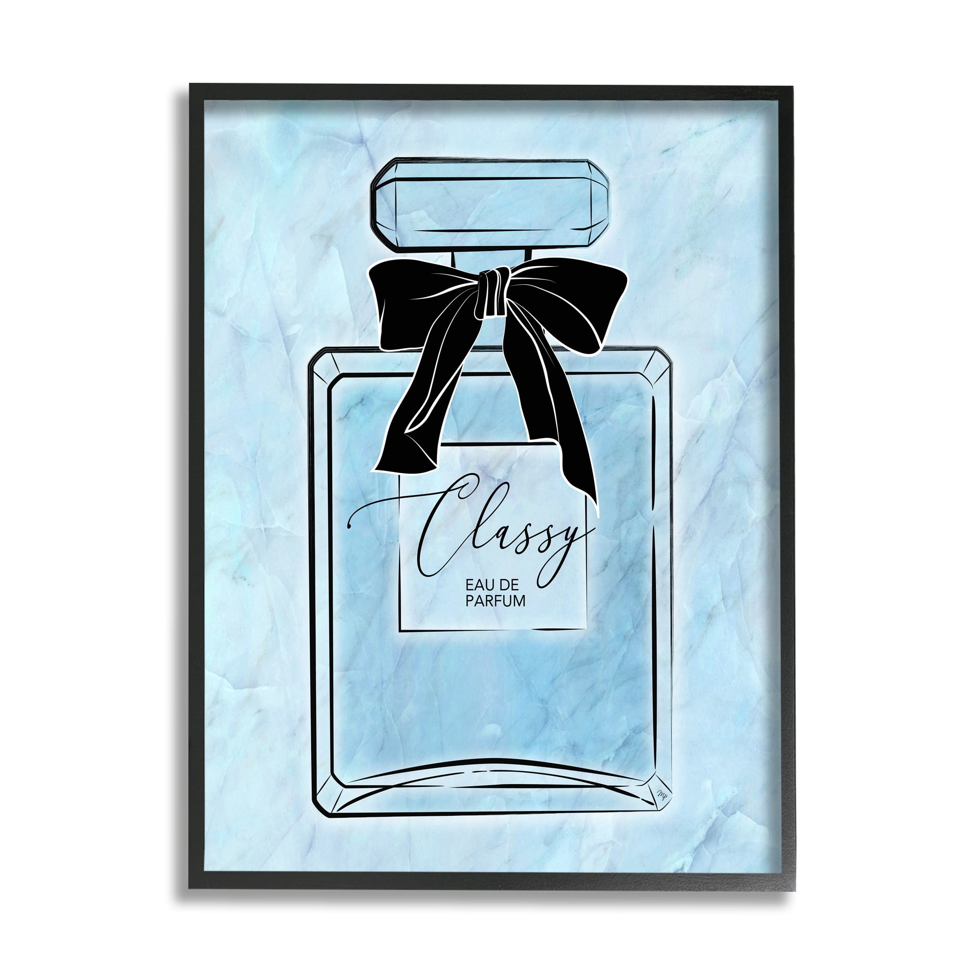 Stupell Industries Classy Blue Perfume Beauty & Fashion Painting Black Framed Art Print Wall Art, 16 x 20