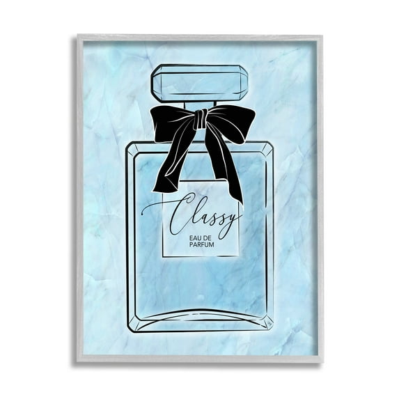 Stupell Industries Classy Blue Perfume Beauty & Fashion Painting Gray Framed Art Print Wall Art, 11 x 14