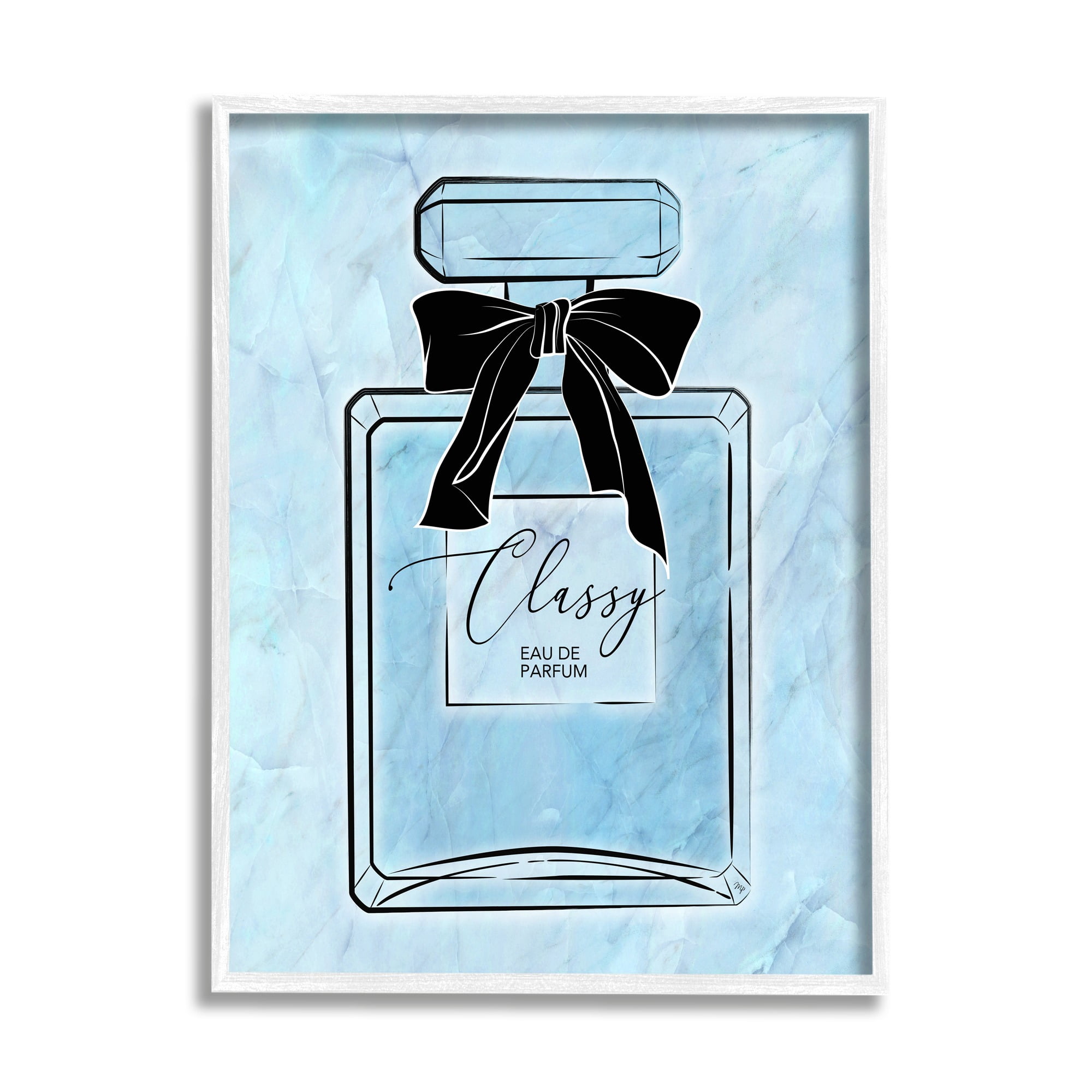 Stupell Industries Classy Blue Perfume Beauty & Fashion Painting White Framed Art Print Wall Art, 16 x 20