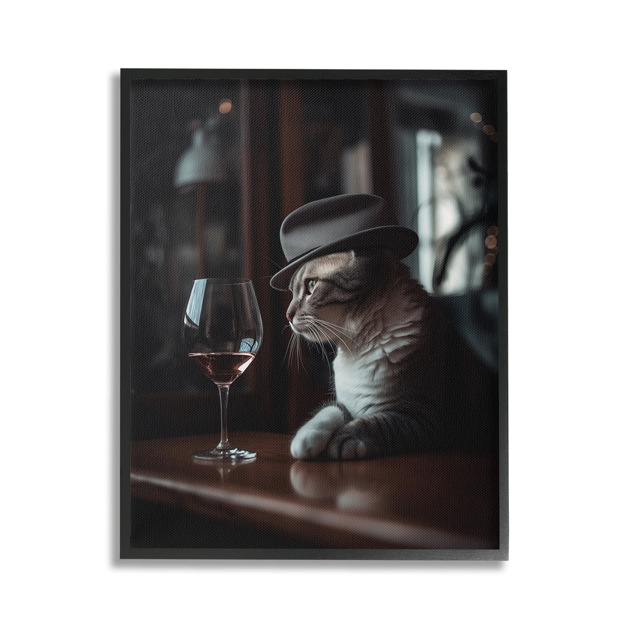 Stupell Industries Classy Cat at Bar Animals & Insects Painting Black Framed Art Print Wall Art, 24 x 30