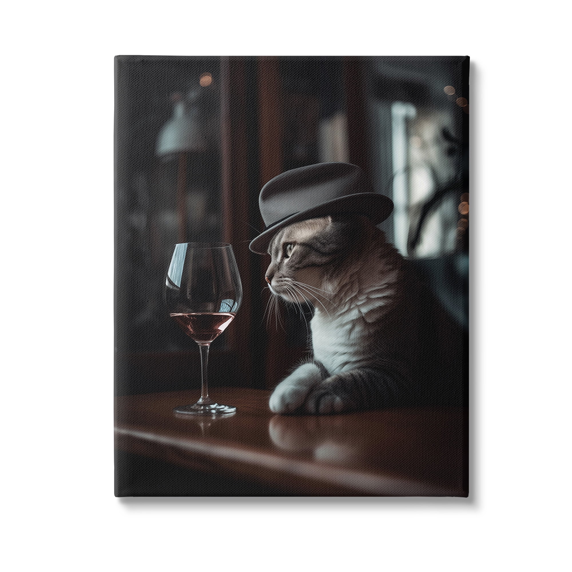 Stupell Industries Classy Cat at Bar Animals & Insects Painting Gallery Wrapped Canvas Art Print Wall Art, 30 x 40