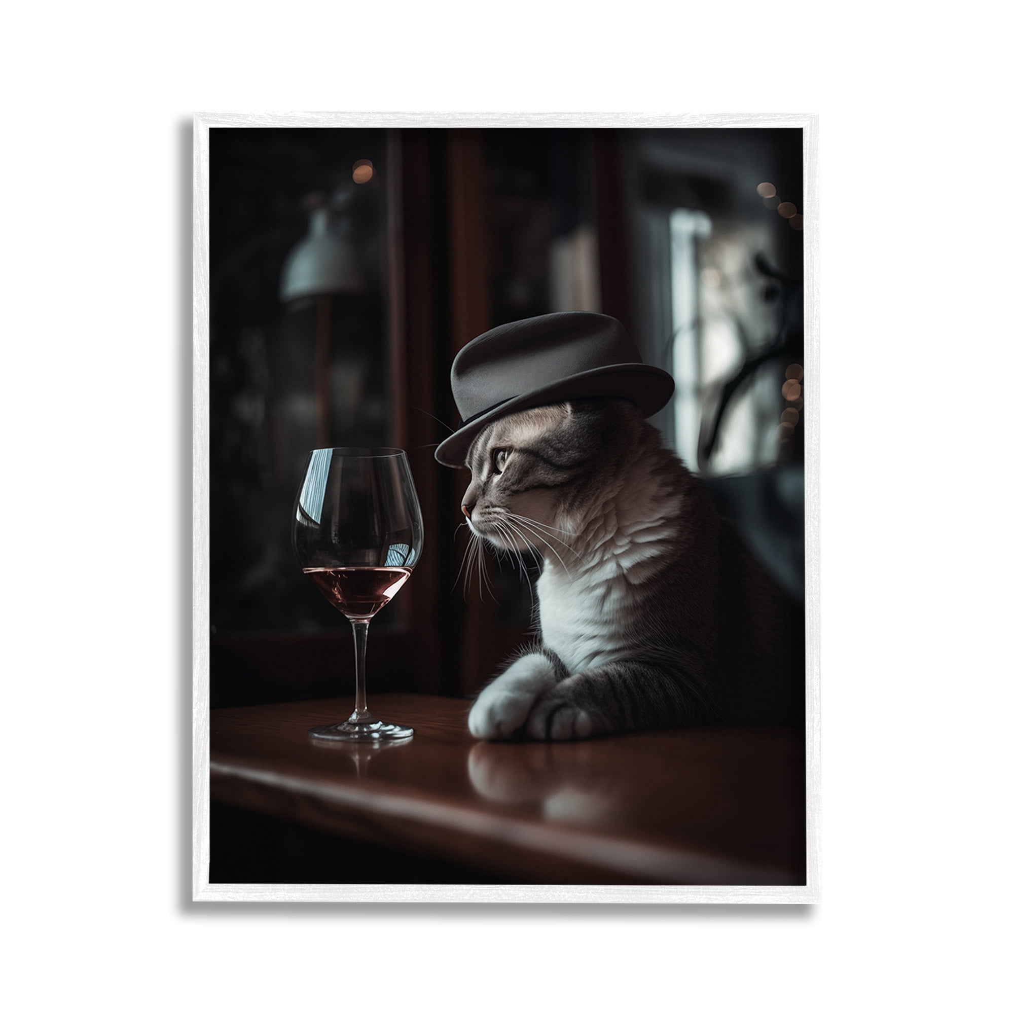 Stupell Industries Classy Cat at Bar Animals & Insects Painting White Framed Art Print Wall Art, 11 x 14
