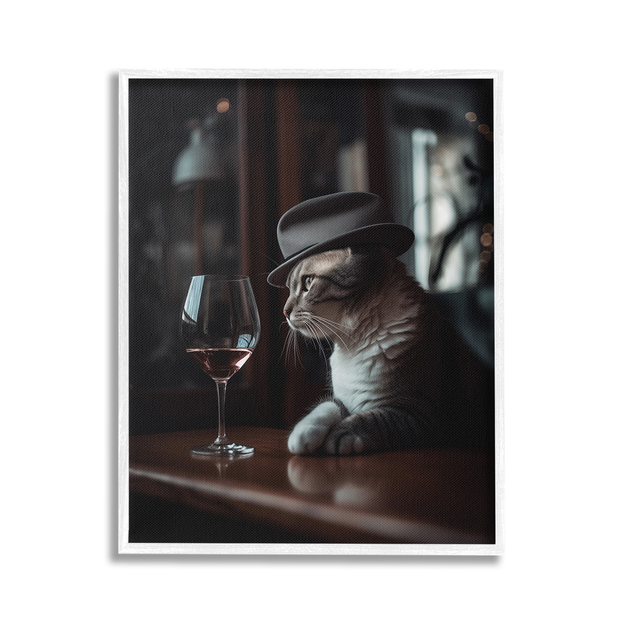Stupell Industries Classy Cat at Bar Animals & Insects Painting White Framed Art Print Wall Art, 24 x 30