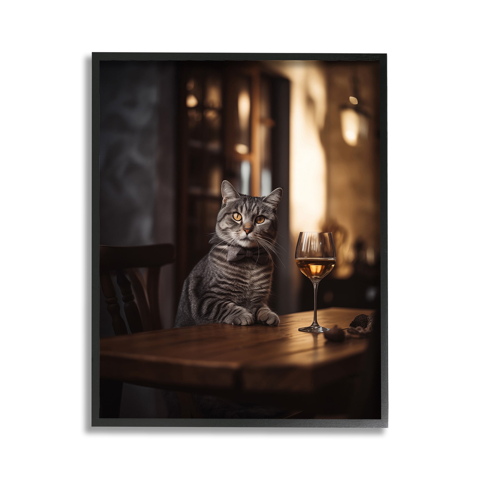 Stupell Industries Classy Cat with Wine Animals & Insects Painting Black Framed Art Print Wall Art, 11 x 14