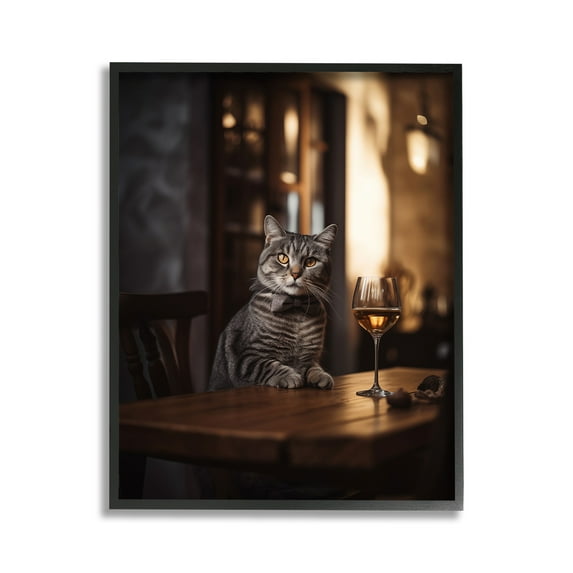 Stupell Industries Classy Cat with Wine Animals & Insects Painting Black Framed Art Print Wall Art, 11 x 14