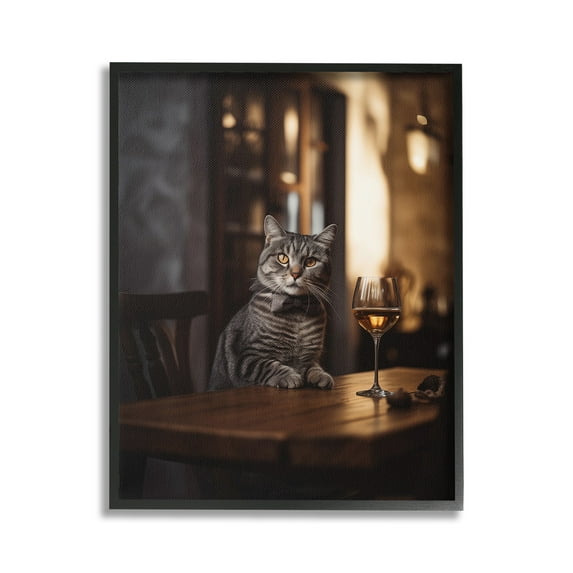 Stupell Industries Classy Cat with Wine Animals & Insects Painting Black Framed Art Print Wall Art, 16 x 20