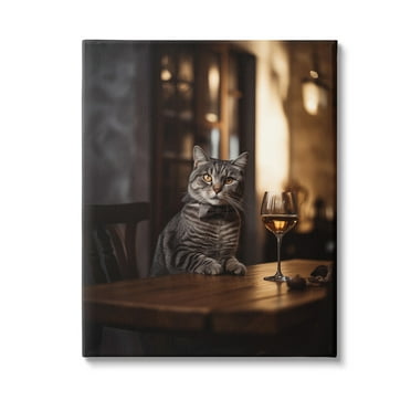 Stupell Industries Classy Cat with Wine Animals & Insects Painting Gallery Wrapped Canvas Art Print Wall Art, 16 x 20