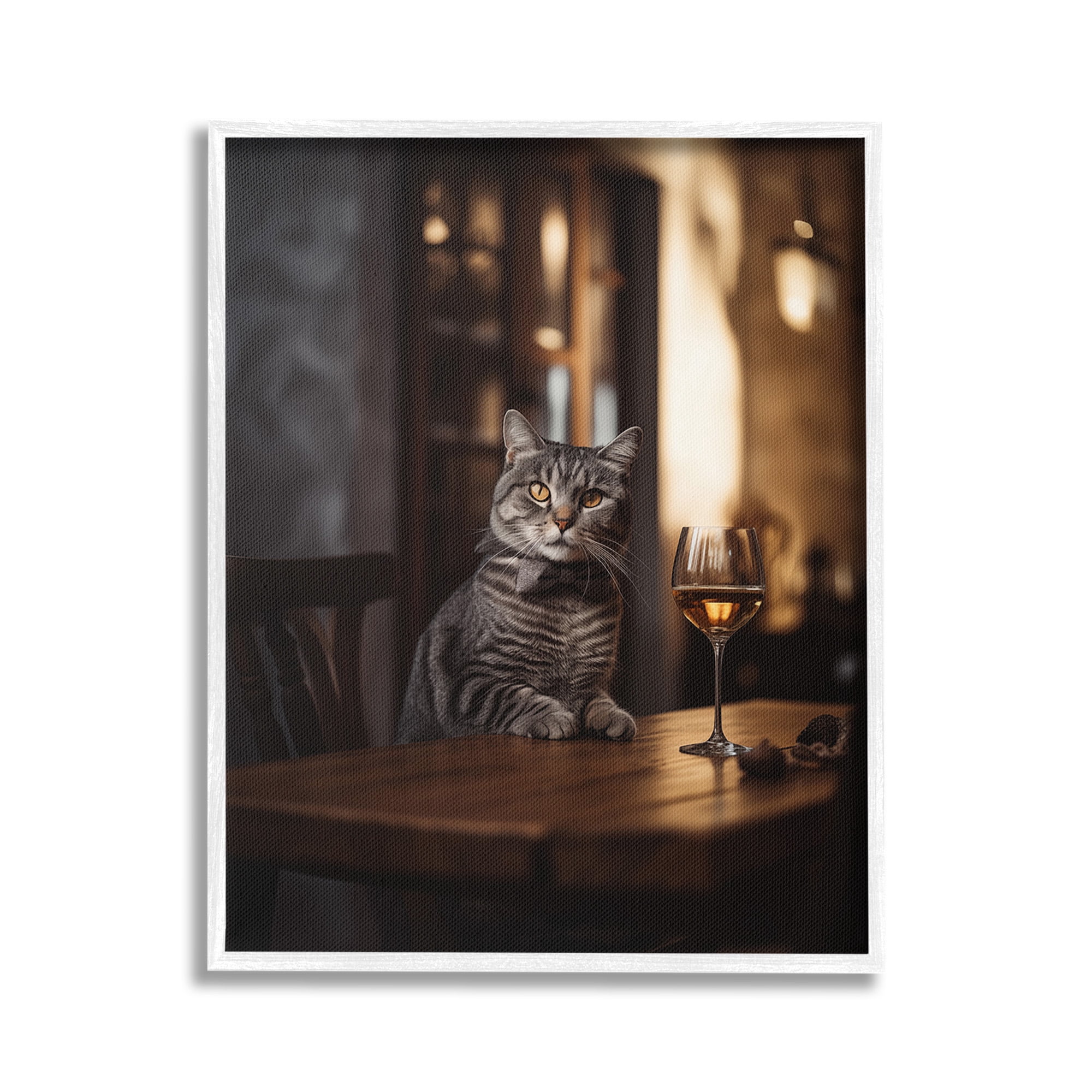 Stupell Industries Classy Cat with Wine Animals & Insects Painting White Framed Art Print Wall Art, 16 x 20