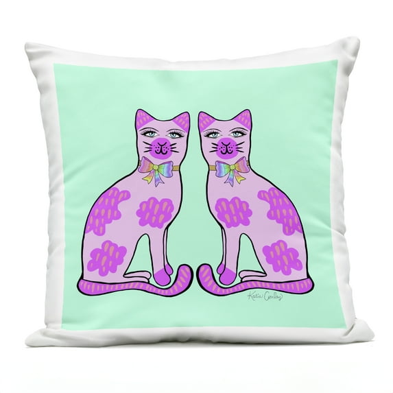 Stupell Industries Classy Cats on Turquoise Design by Katie Conley Outdoor Printed Pillow