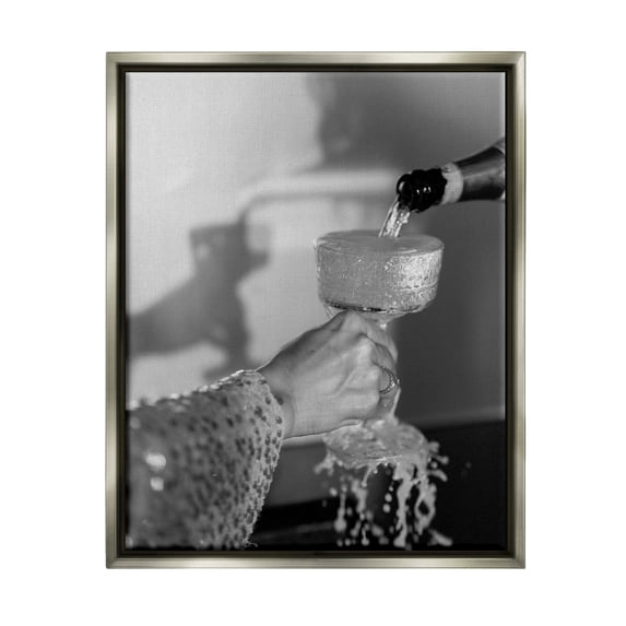 Stupell Industries Classy Champagne Pour Splash Food & Beverage Photography Gray Floater Framed Canvas Art Print Wall Art, 25 x 31