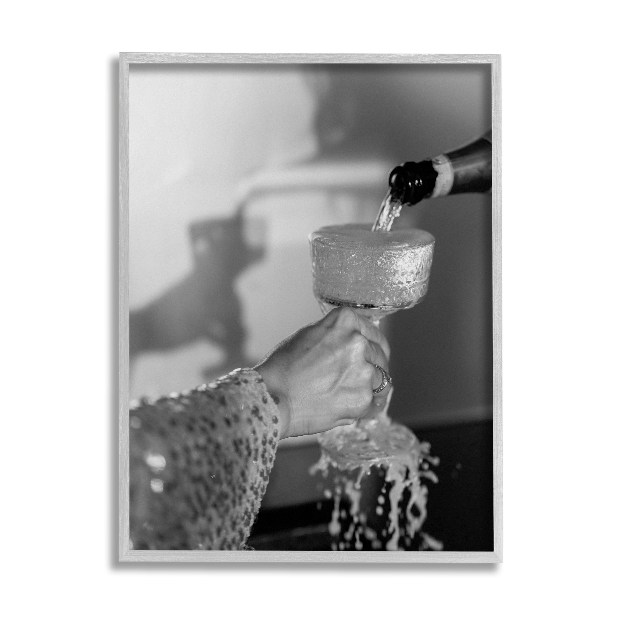 Stupell Industries Classy Champagne Pour Splash Food & Beverage Photography Gray Framed Art Print Wall Art, 11 x 14