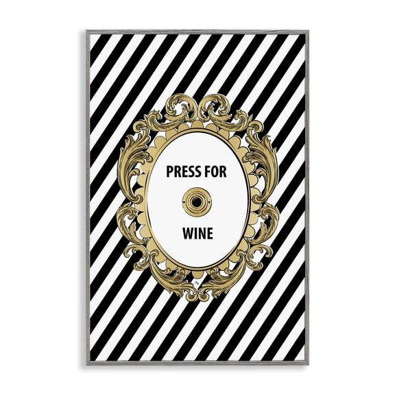 Stupell Industries Classy & Chic Press for Wine Quotes and Sayings Painting Gray Framed Art Print Wall Art, 12 x 18