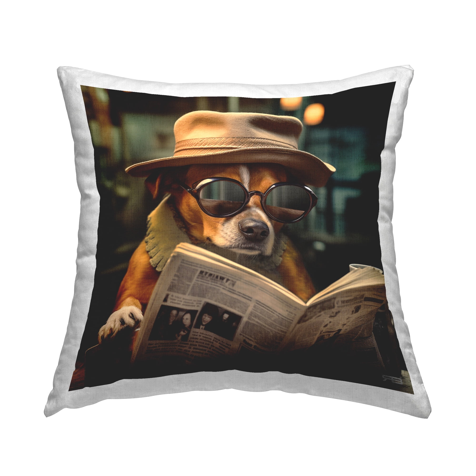 Stupell Industries Classy Dog & Newspaper Decorative Printed Throw Pillow Design by RB