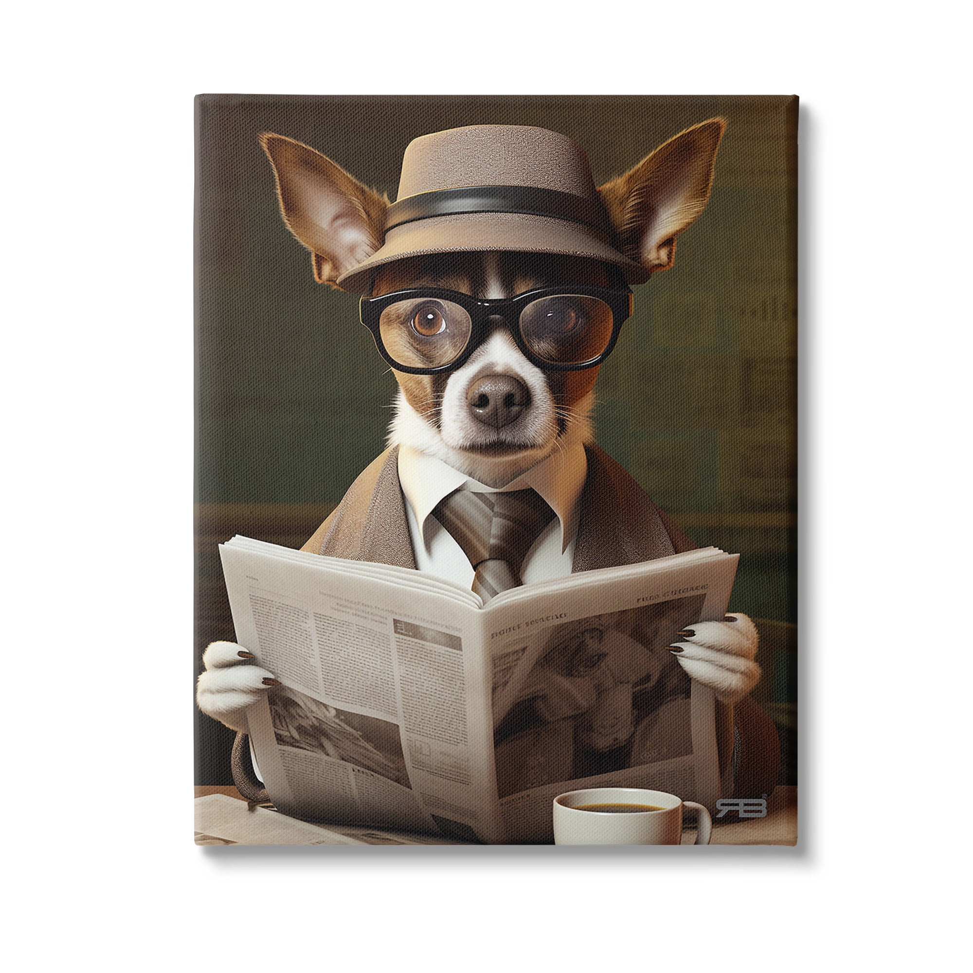 Stupell Industries Classy Dog with Newspaper Animals & Insects Painting Gallery Wrapped Canvas Art Print Wall Art, 24 x 30