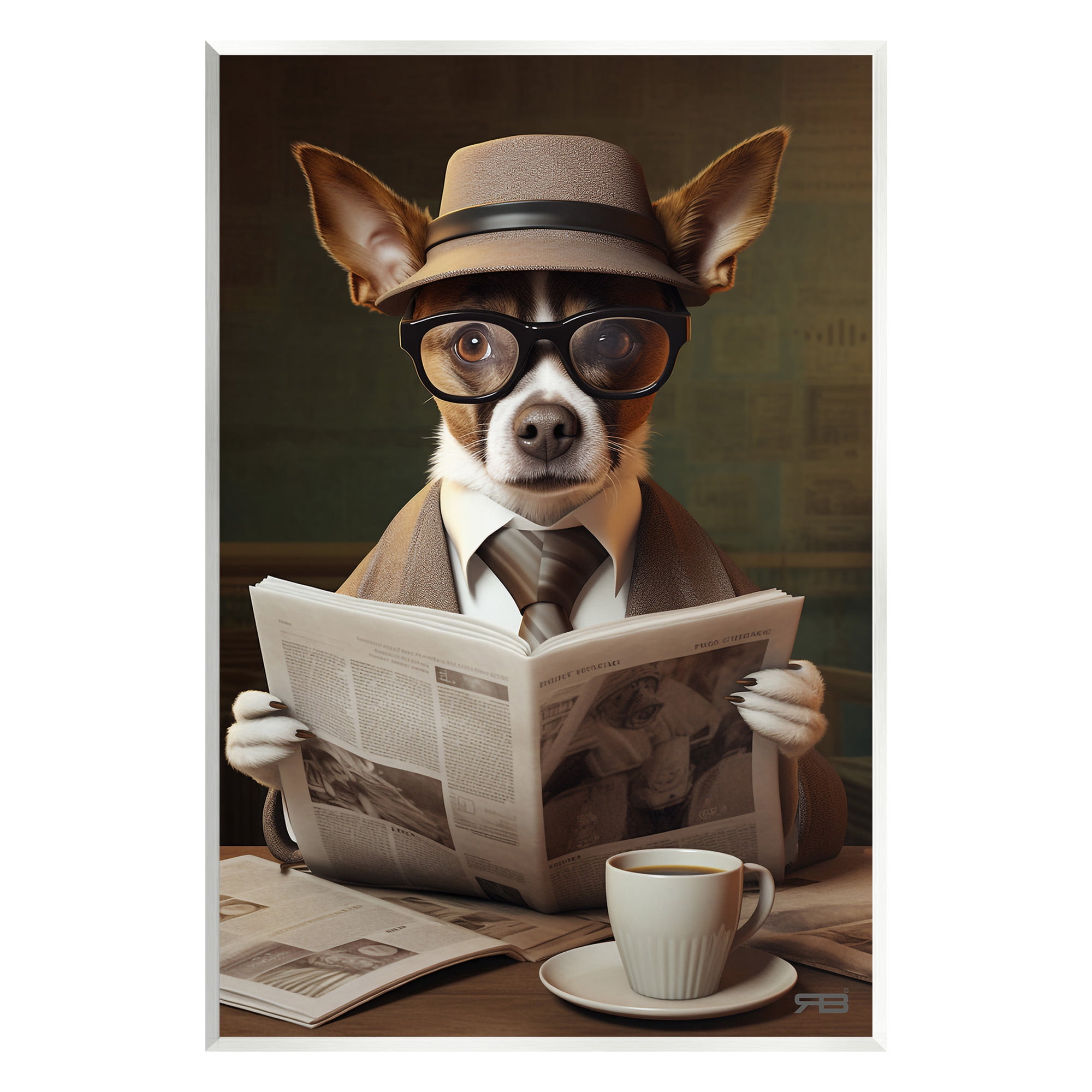 Stupell Industries Classy Dog with Newspaper Animals & Insects Painting Unframed Art Print Wall Art, 13 x 19