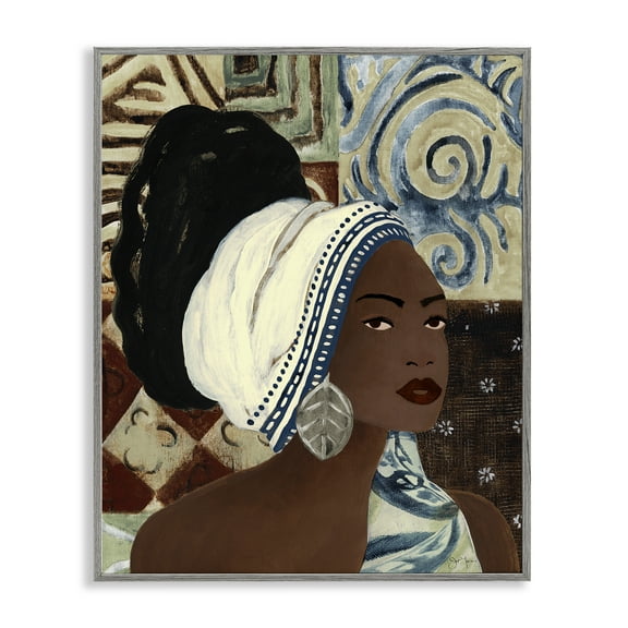 Stupell Industries Classy Earth Tones Portrait Portrait Painting Gray Framed Art Print Wall Art, 11 x 14