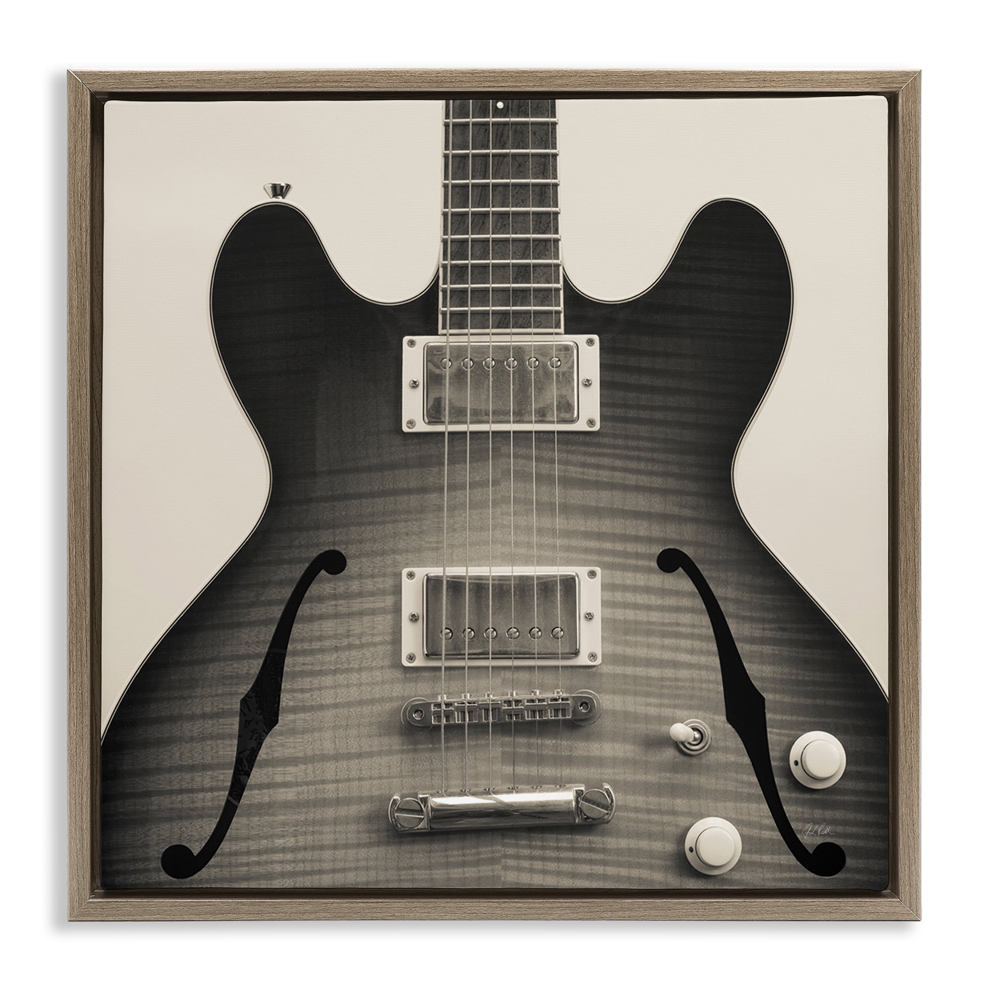 Stupell Industries Classy Electric Guitar Entertainment Photography Brown Floater Framed Canvas Art Print Wall Art, 25 x 25