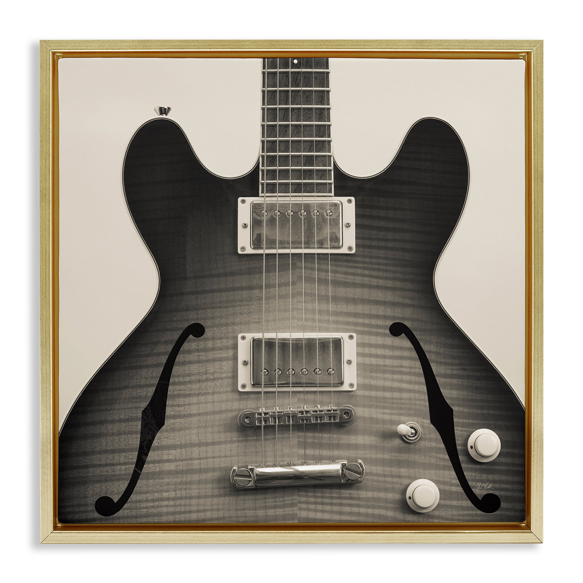 Stupell Industries Classy Electric Guitar Entertainment Photography Gold Floater Framed Canvas Art Print Wall Art, 25 x 25