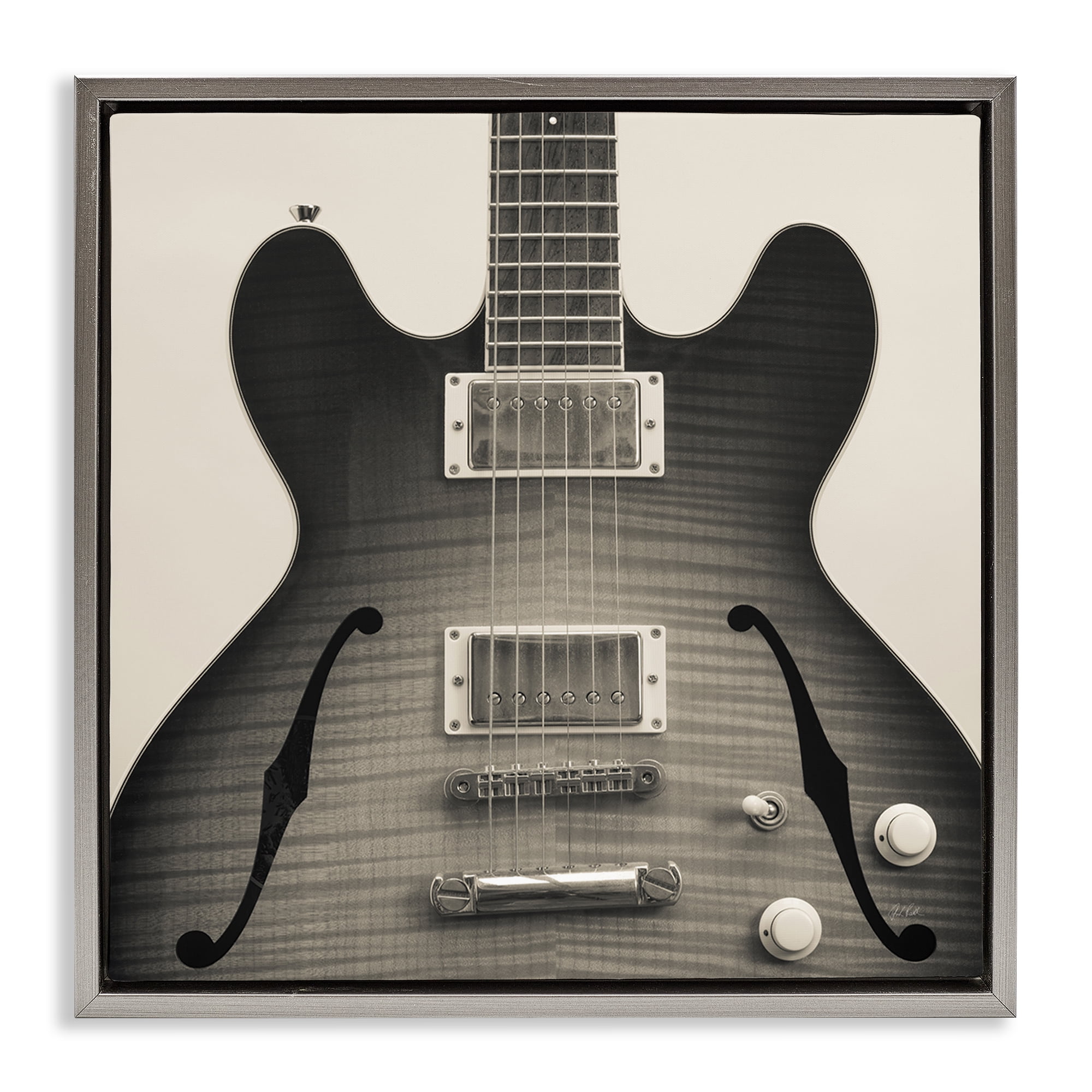 Stupell Industries Classy Electric Guitar Entertainment Photography Gray Floater Framed Canvas Art Print Wall Art, 25 x 25