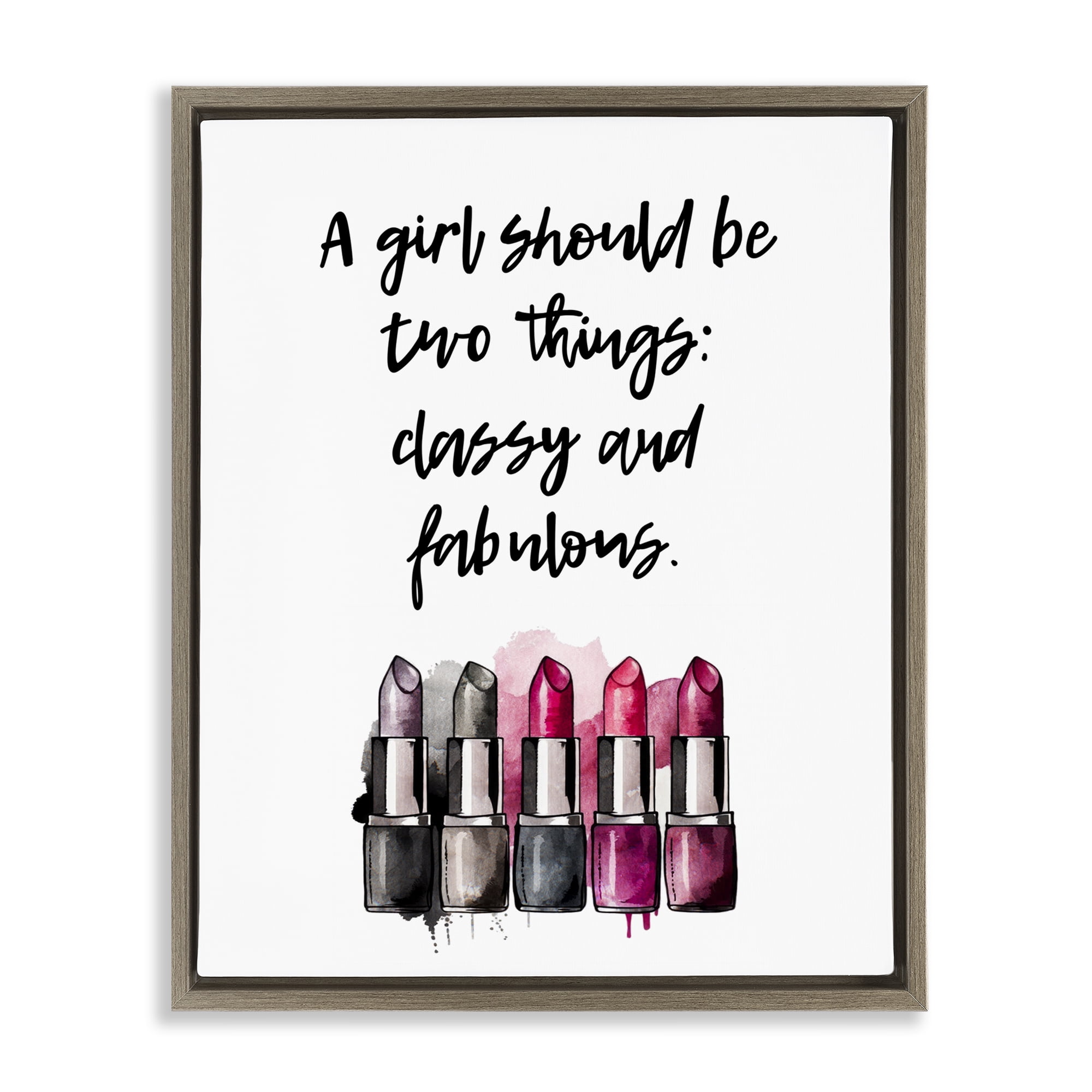 Stupell Industries Classy Fabulous Lipsticks Fashion Painting Brown Floater Framed Canvas Art Print Wall Art, 17 x 21