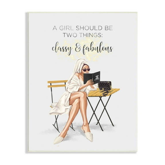 Stupell Industries Classy Fabulous Saying Designer Robe Purse Fashion Wood Wall Art, 10 x 15, Design by Ziwei Li