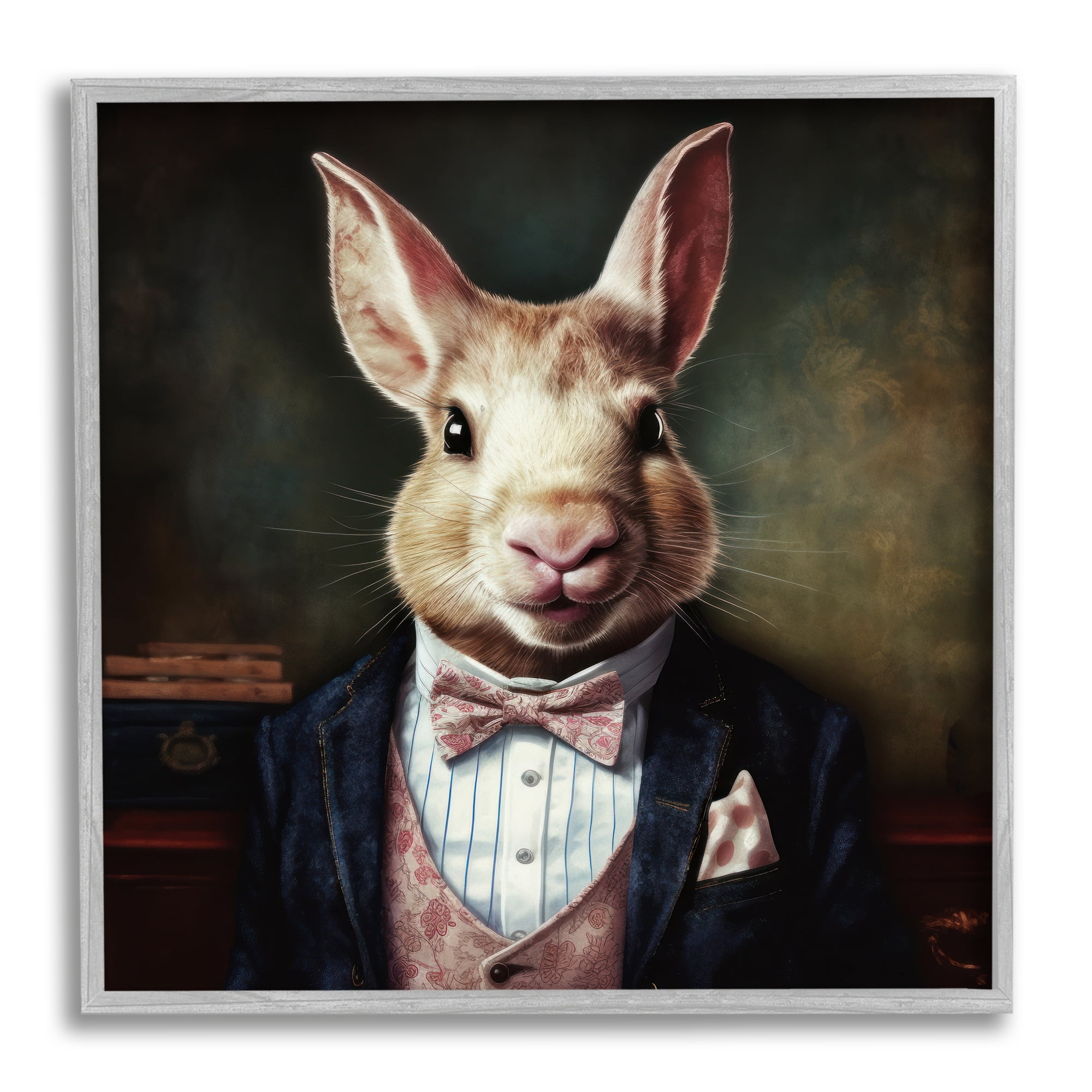 Stupell Industries Classy Fashion Rabbit Animals & Insects Painting Gray Framed Art Print Wall Art, 12 x 12