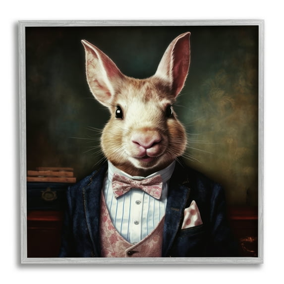 Stupell Industries Classy Fashion Rabbit Animals & Insects Painting Gray Framed Art Print Wall Art, 12 x 12